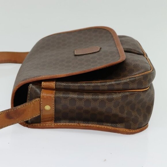 Authentic CELINE Macadam Canvas Shoulder Bag PVC Leather Brown Gold - Picture 10 of 16